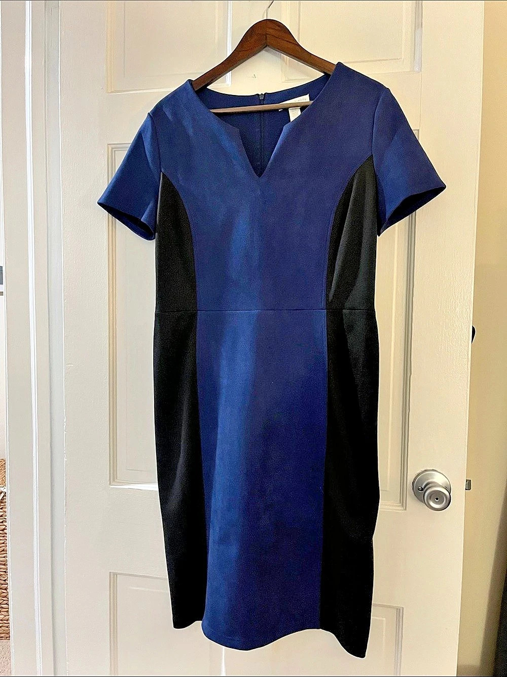 London Times Color Block Mini Dress Blue & Black Size Medium Like New